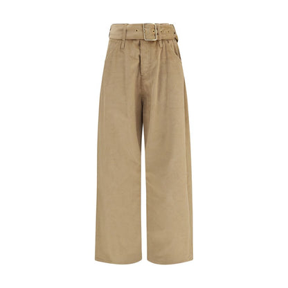 Casual Pants by Darkpark for women in velvet cotton corduroy beige & brown features a polished silhouette with a polished straight-leg & regular-fit, reaching a polished long and finished with a polished high rise.