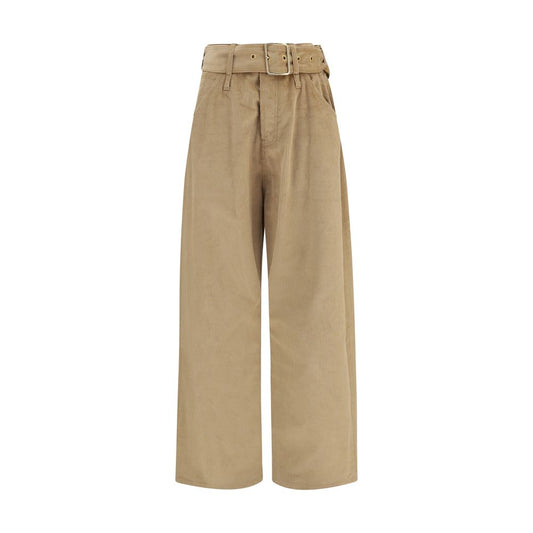 Casual Pants by Darkpark for women in velvet cotton corduroy beige & brown features a polished silhouette with a polished straight-leg & regular-fit, reaching a polished long and finished with a polished high rise.