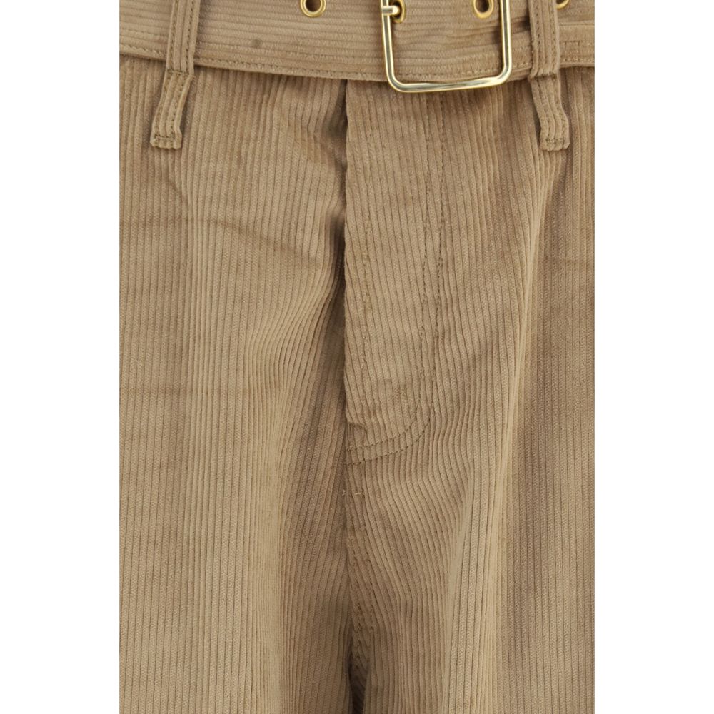 Casual Pants by Darkpark for women in velvet cotton corduroy beige & brown features an sartorial straight-leg & regular-fit and long with a high rise cut for a sartorial finish.
