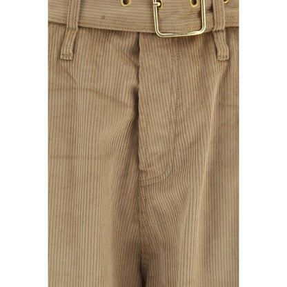 Casual Pants by Darkpark for women in velvet cotton corduroy beige & brown features an sartorial straight-leg & regular-fit and long with a high rise cut for a sartorial finish.