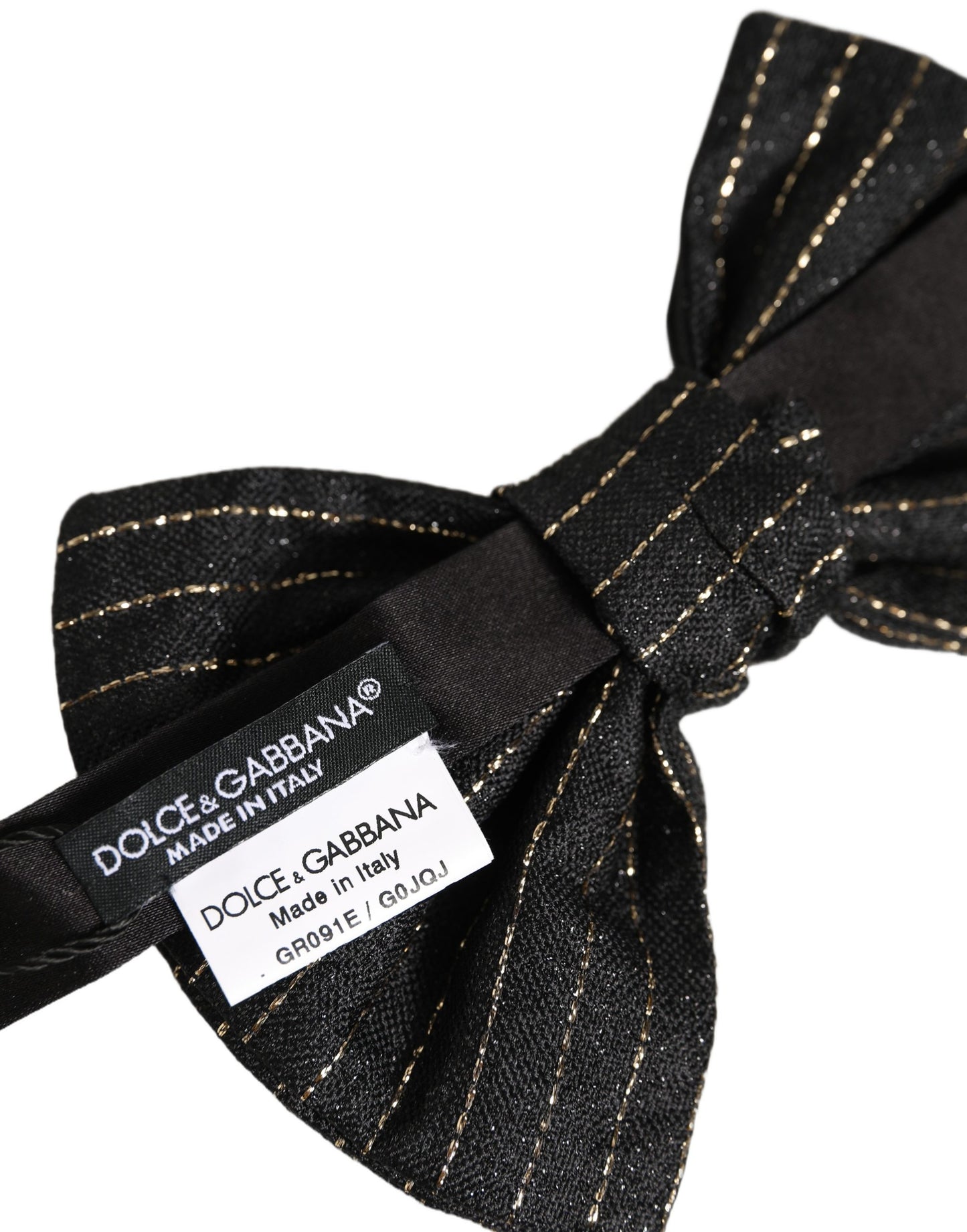 Dolce & Gabbana Men Black Pinstripe Silk Adjustable Neck Papillon Bow Tie