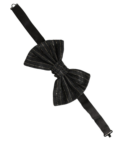 Dolce & Gabbana Men Black Pinstripe Silk Adjustable Neck Papillon Bow Tie