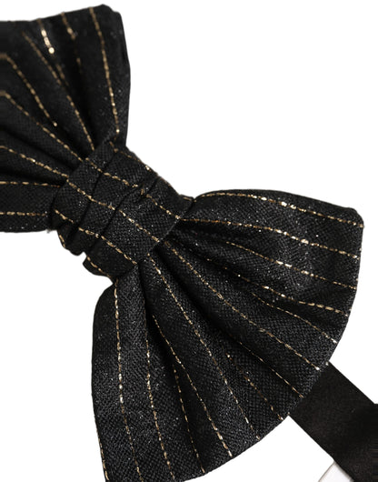 Dolce & Gabbana Men Black Pinstripe Silk Adjustable Neck Papillon Bow Tie