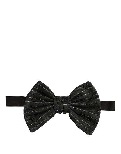 Dolce & Gabbana Men Black Pinstripe Silk Adjustable Neck Papillon Bow Tie