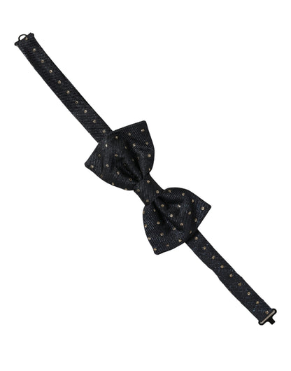 Dolce & Gabbana Men Black Polka Dot Silk Adjustable Neck Papillon Bow Tie