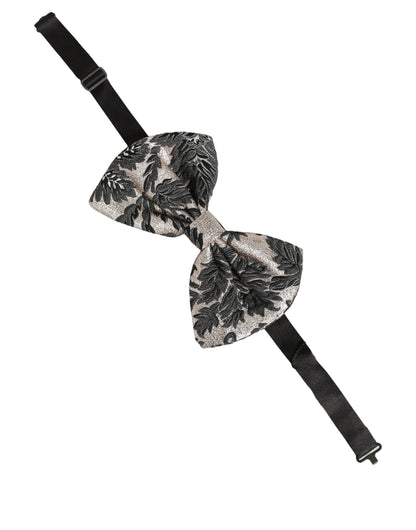 Dolce & Gabbana Men Black Silver Floral Adjustable Neck Papillon Bow Tie