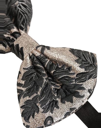 Dolce & Gabbana Men Black Silver Floral Adjustable Neck Papillon Bow Tie
