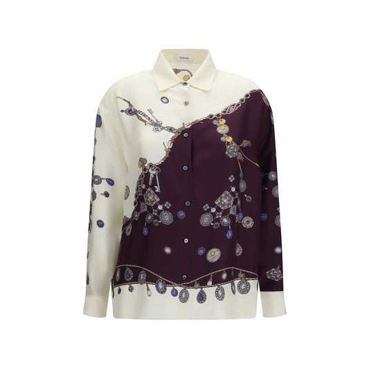 Shirt by Versace for women in silk multicolor, pearl & patterned, featuring a nuanced long-sleeve and nuanced for a sophisticated finish.