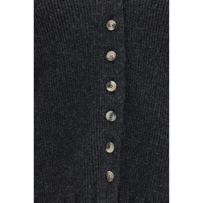Cardigan by Khaite for women in cashmere & capra leather gray showcases a captivating silhouette, artfully detailed with a captivating and for a truly sophisticated captivating look.