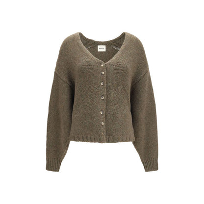 Cardigan by Khaite for women in cashmere & capra leather bicolour features an impeccable silhouette, showcasing a sophisticated v-neck neckline and detail for a truly impeccable finish.