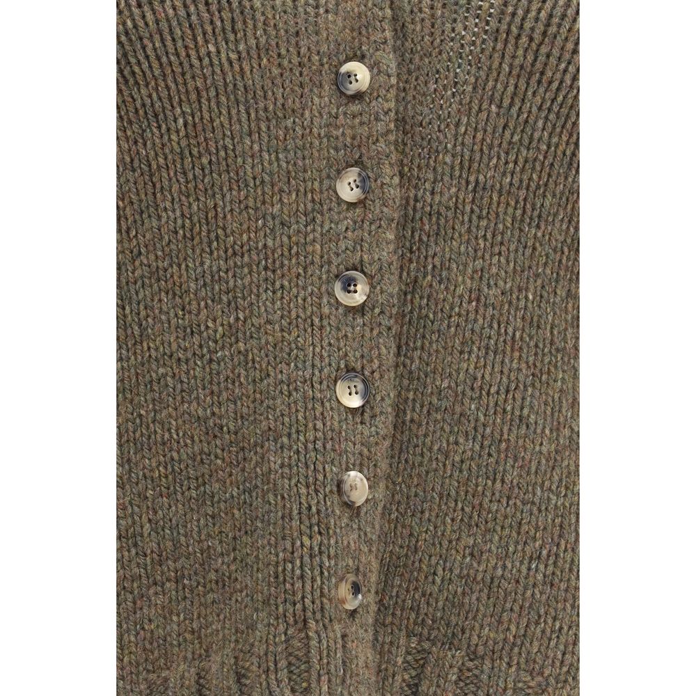 Cardigan by Khaite for women in cashmere & capra leather bicolour features a dramatic silhouette, showcasing a sophisticated and dramatic detail for a timeless, premium look.