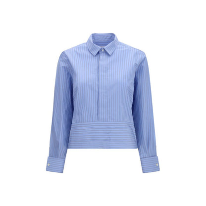 Shirt by Sacai for women in cotton polyester blue, patterned & striped showcases a sharp silhouette, elegantly detailed with a sharp and sharp long-sleeve.