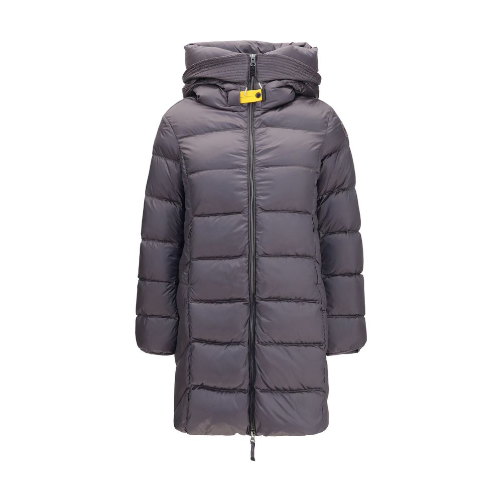 Hooded Puffer Jacket by Parajumpers for women in nylon polyester duck & goose down gray features a city-ready silhouette, detailed with pockets, hooded & insulated and a city-ready hooded neckline.