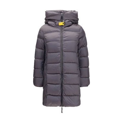 Hooded Puffer Jacket by Parajumpers for women in nylon polyester duck & goose down gray features a city-ready silhouette, detailed with pockets, hooded & insulated and a city-ready hooded neckline.