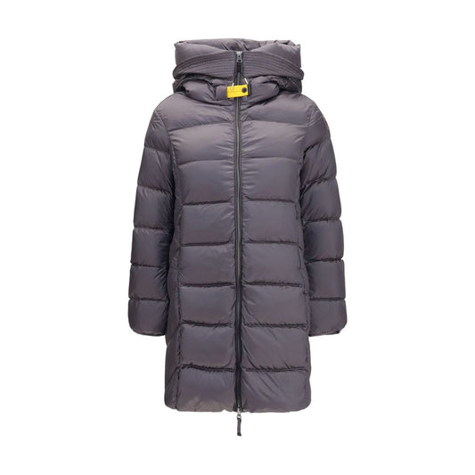 Hooded Puffer Jacket by Parajumpers for women in nylon polyester duck & goose down gray features a city-ready silhouette, detailed with pockets, hooded & insulated and a city-ready hooded neckline.