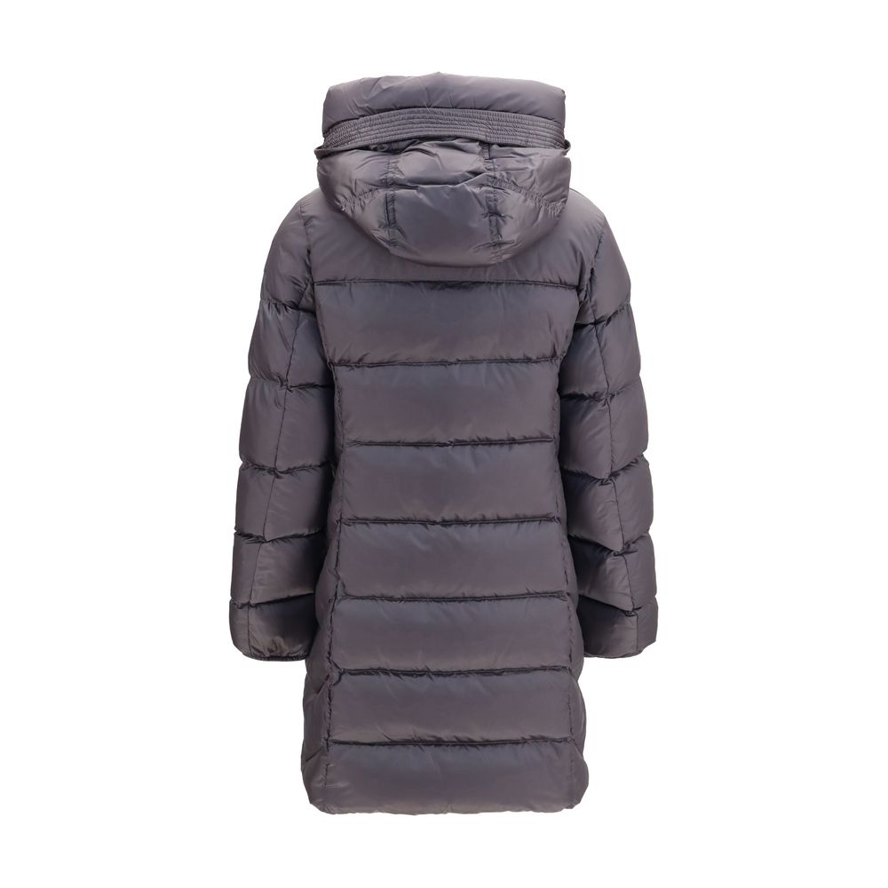 Hooded Puffer Jacket by Parajumpers for women in nylon polyester duck & goose down gray showcases a bohemian silhouette, artfully detailed with a bohemian hooded neckline and signature pockets, hooded & insulated for a truly bohemian finish.
