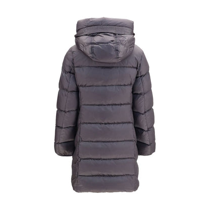 Hooded Puffer Jacket by Parajumpers for women in nylon polyester duck & goose down gray showcases a bohemian silhouette, artfully detailed with a bohemian hooded neckline and signature pockets, hooded & insulated for a truly bohemian finish.