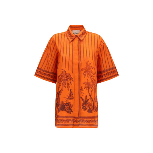 Shirt by Alemais for women in cotton orange, patterned & print features an polished silhouette, showcasing a sophisticated and three-quarter-sleeve detail for a truly polished finish.