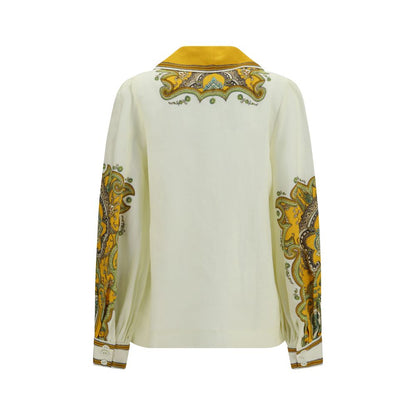 Shirt by Alemais for women in linen beige, patterned & print showcases a sublime silhouette, artfully detailed with a sublime v-neck neckline and for a sophisticated, sublime finish.