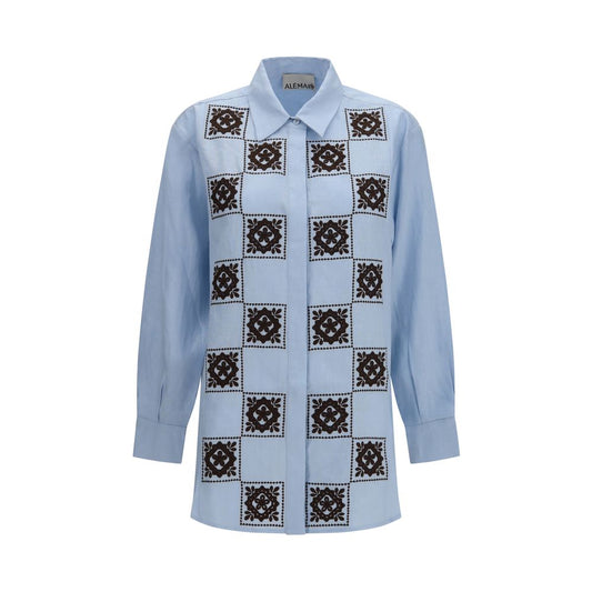 Shirt by Alemais for women in linen blue, patterned, checked & print, featuring a nuanced short-sleeve and nuanced for a sophisticated finish.