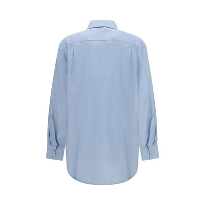 Shirt by Alemais for women in linen blue, patterned, checked & print showcases a sharp silhouette, elegantly detailed with a sharp and sharp .