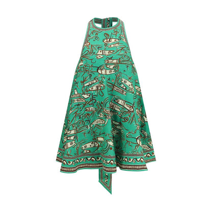 Dress by Alemais for women in linen bicolour & patterned showcases a striking silhouette, elegantly detailed with a sleeveless, refined , and a striking short mini for a striking finish.