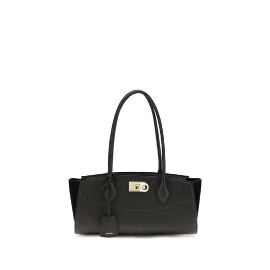 East West Shoulder Bag by Ferragamo for women in bos taurus suede calf leather black & signature showcases a enviable silhouette, artfully detailed with a secure buckle, organized external-pockets, and versatile shoulder-strap & handle for a enviable look.