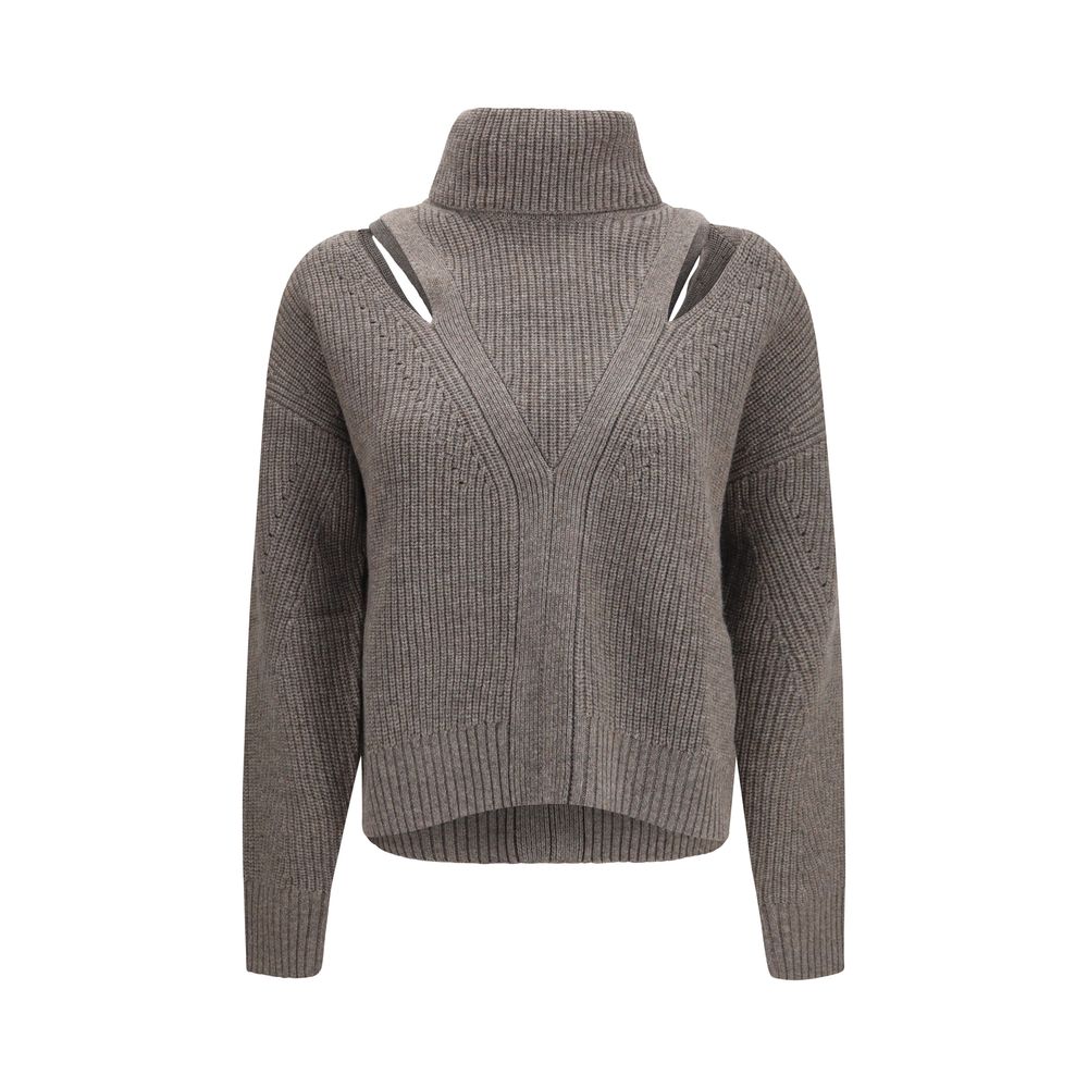 Sweatshirt by P.A.R.O.S.H. for women in cashmere merino wool & capra leather beige presents a smart casual silhouette, featuring a smart casual high-neck neckline and long-sleeve for a sophisticated look.
