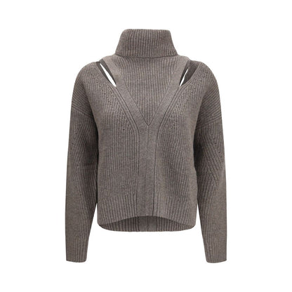 Sweatshirt by P.A.R.O.S.H. for women in cashmere merino wool & capra leather beige presents a smart casual silhouette, featuring a smart casual high-neck neckline and long-sleeve for a sophisticated look.