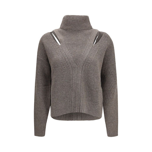 Sweatshirt by P.A.R.O.S.H. for women in cashmere merino wool & capra leather beige presents a smart casual silhouette, featuring a smart casual high-neck neckline and long-sleeve for a sophisticated look.