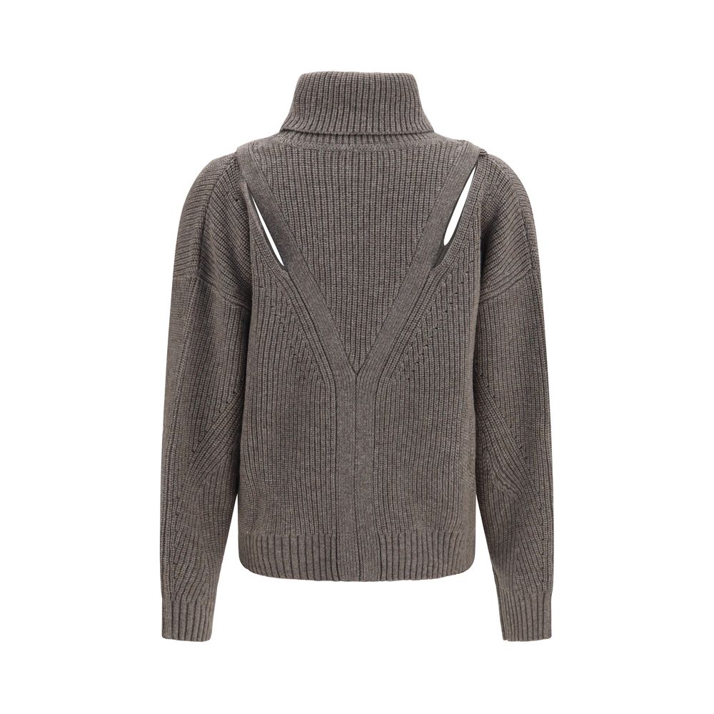 Sweatshirt by P.A.R.O.S.H. for women in cashmere merino wool & capra leather beige features an exquisite silhouette, showcasing and high-neck neckline details for a exquisite look.
