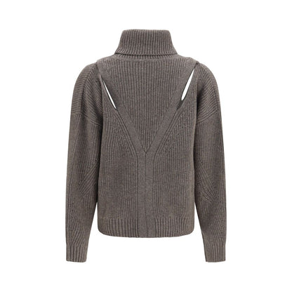 Sweatshirt by P.A.R.O.S.H. for women in cashmere merino wool & capra leather beige features an exquisite silhouette, showcasing and high-neck neckline details for a exquisite look.