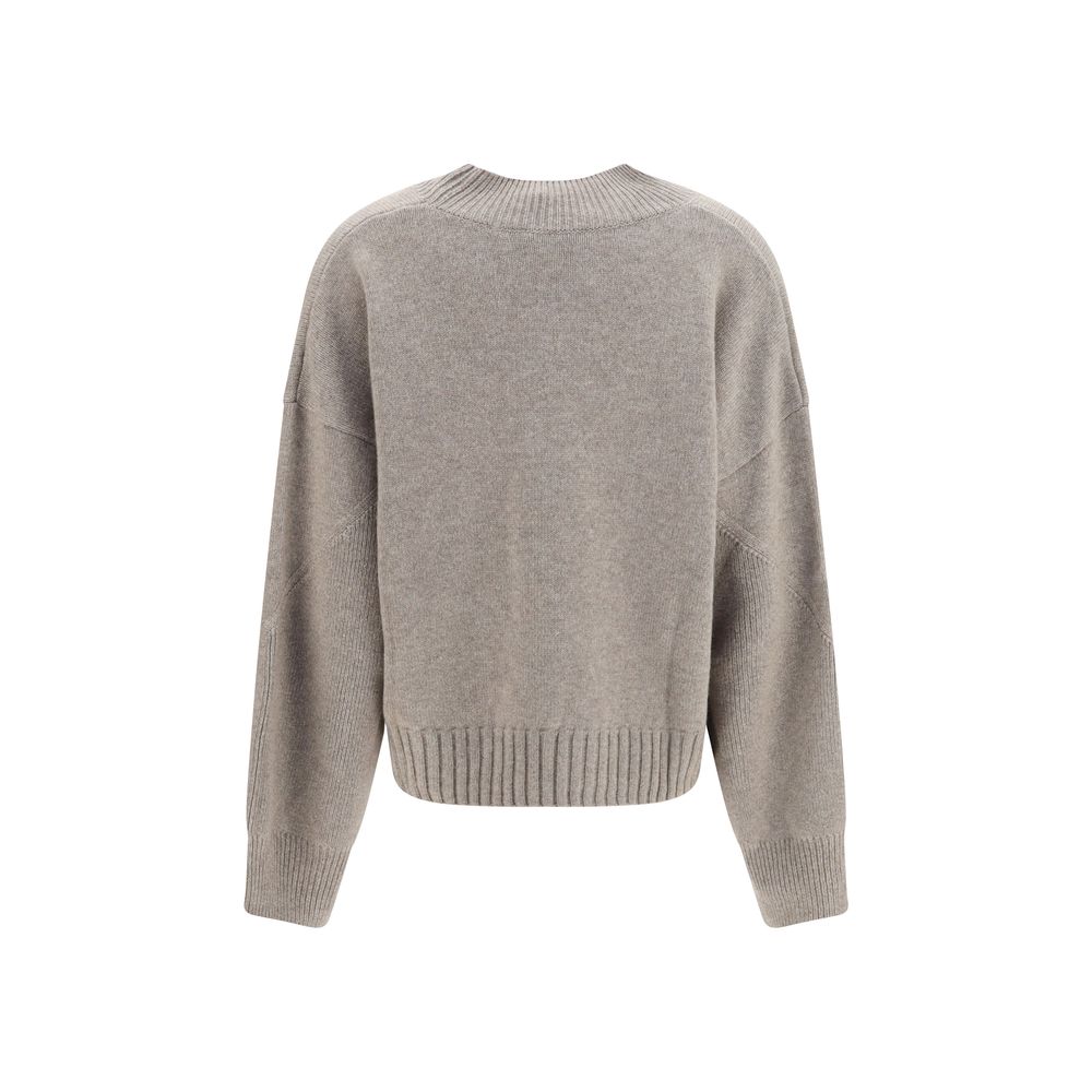 Sweater by Malo for women in cashmere & capra leather beige features an tactile silhouette, showcasing a sophisticated crew neckline and tactile for a refined finish.