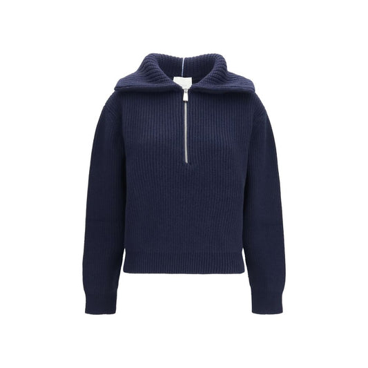 Sweater by Malo for women in cashmere & capra leather blue showcases a discreet silhouette, finished with a discreet high-neck neckline and long-sleeve; three-quarter-sleeve for a discreet look.