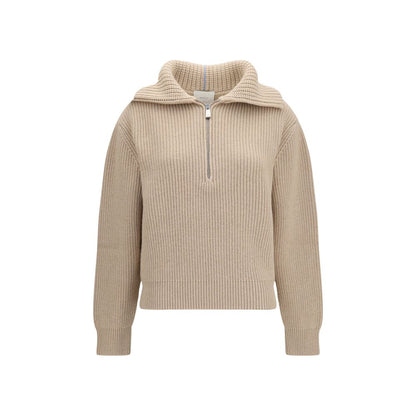 Sweater by Malo for women in cashmere & capra leather beige features an tactile silhouette, showcasing a sophisticated high-neck neckline and tactile long-sleeve; three-quarter-sleeve for a refined finish.