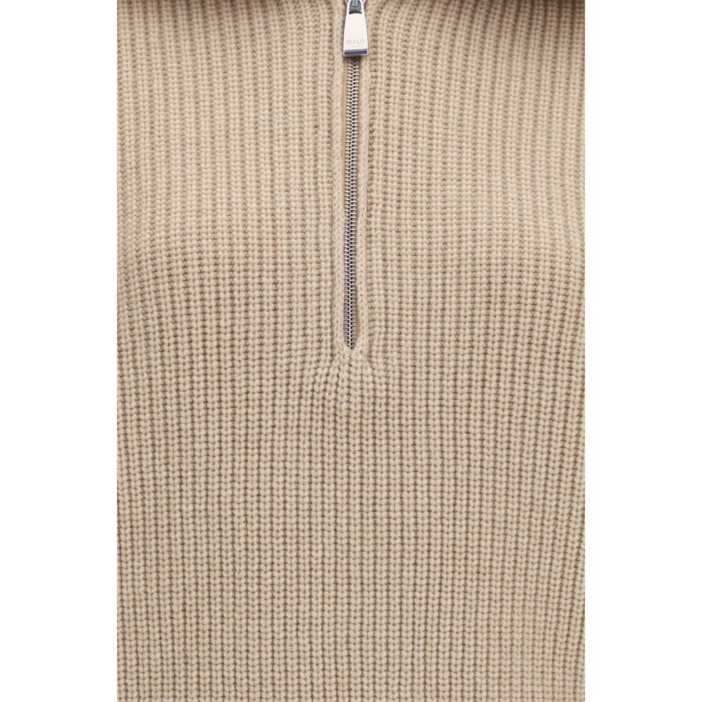 Sweater by Malo for women in cashmere & capra leather beige showcases a sumptuous silhouette, artfully finished with a sumptuous high-neck neckline and for a sophisticated, sumptuous look.