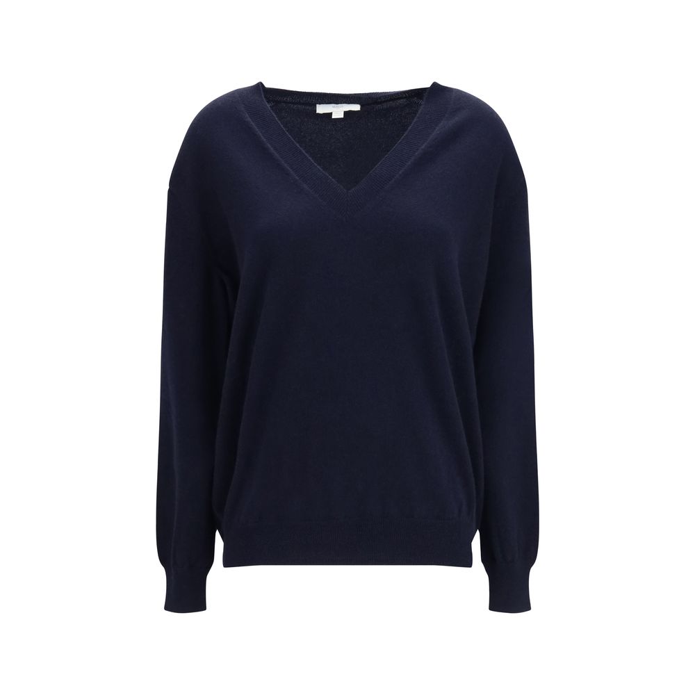 Sweater by Malo for women in cashmere & capra leather blue showcases an masterful silhouette, artfully detailed with a masterful v-neck neckline and long-sleeve for a sophisticated, premium finish.
