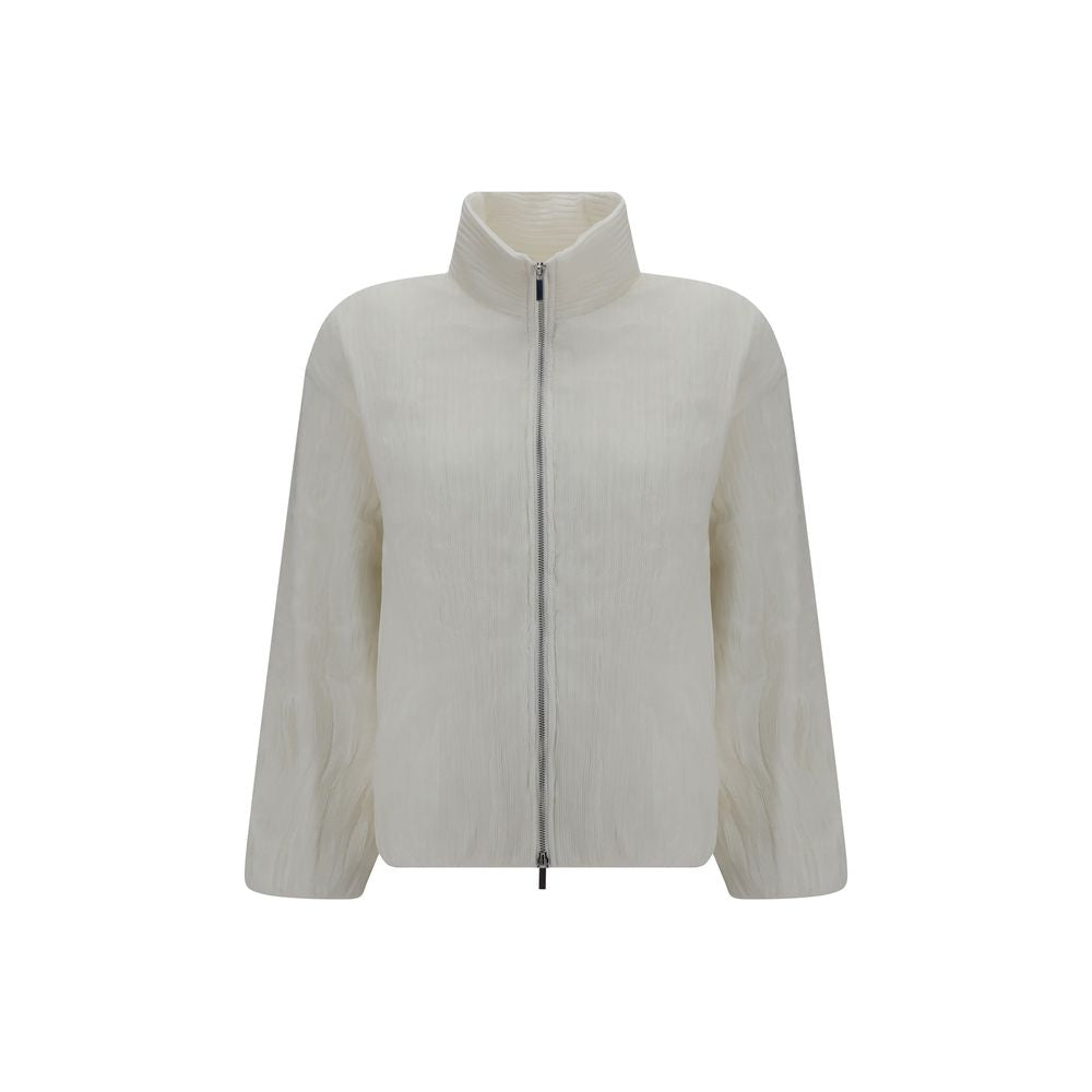 Overcoat by Gongdid Design for women in polyester velvet white & striped features a cosy chic silhouette, artfully detailed with a sophisticated high-collar neckline and premium pockets & insulated for a cosy chic finish.