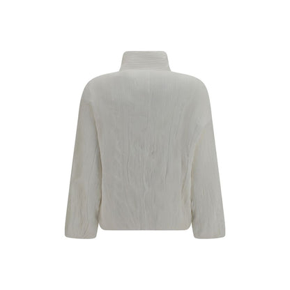 Overcoat by Gongdid Design for women in polyester velvet white & striped features an voluminous silhouette, showcasing distinct pockets & insulated and a voluminous high-collar neckline for a truly voluminous aesthetic.