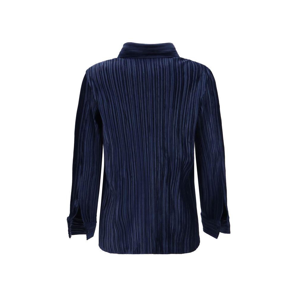 Shirt by Gongdid Design for women in polyester velvet blue & striped features an polished silhouette, showcasing a sophisticated and detail for a truly polished finish.