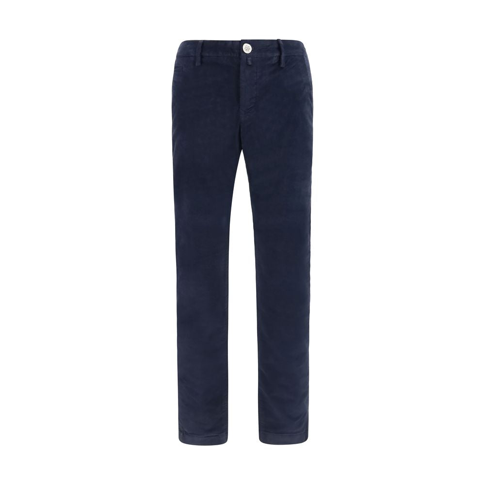 Chinos Pants by Jacob Cohen for men in saffiano leather & cotton blue & monogram, featuring a architectural slim with a architectural long and low rise for a refined silhouette.