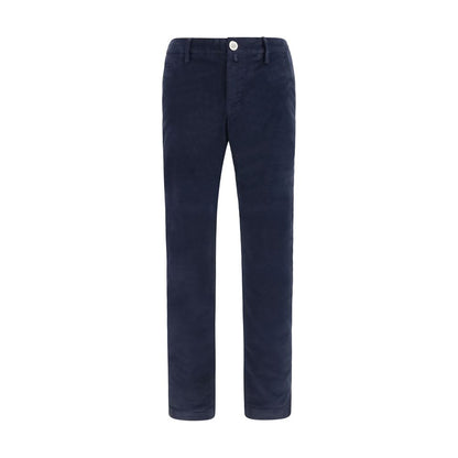 Chinos Pants by Jacob Cohen for men in saffiano leather & cotton blue & monogram, featuring a architectural slim with a architectural long and low rise for a refined silhouette.