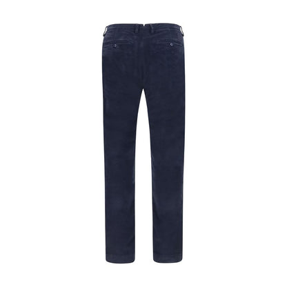 Chinos Pants by Jacob Cohen for men in saffiano leather & cotton blue & monogram features a modern silhouette, showcasing a modern slim with a long and low rise for a refined finish.