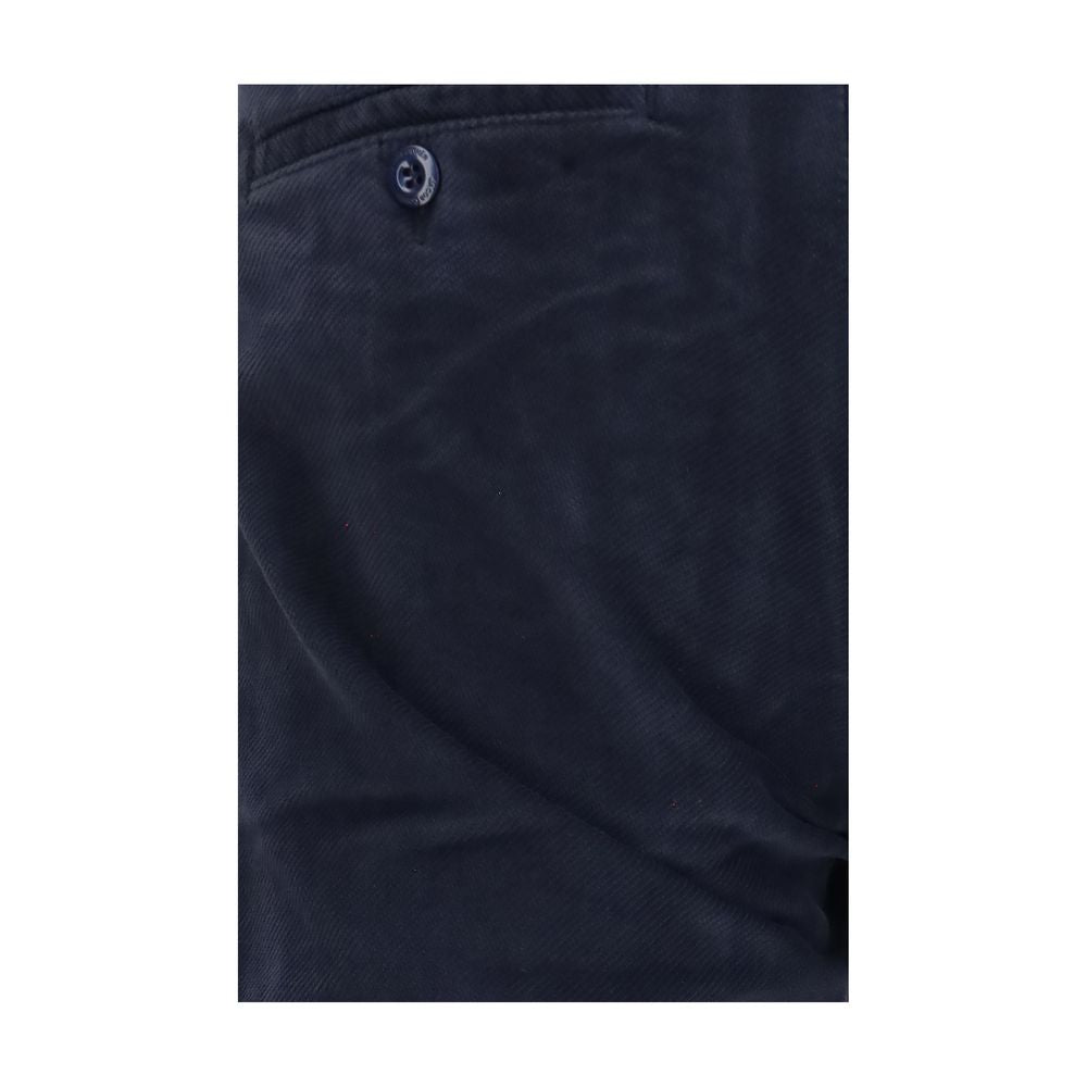 Chinos Pants by Jacob Cohen for men in saffiano leather & cotton blue & monogram presents a sartorial luxe silhouette, showcasing a sophisticated slim with a long and low rise for a premium, sartorial luxe finish.