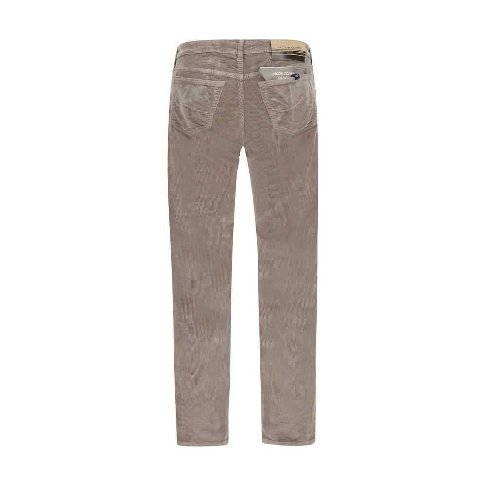 Pants by Jacob Cohen for men in modal cotton corduroy brown features a sleek silhouette with a sleek straight-leg & slim, a refined long, and a sophisticated finish.