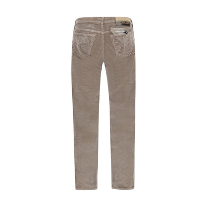 Pants by Jacob Cohen for men in modal cotton corduroy brown features a sleek silhouette with a sleek straight-leg & slim, a refined long, and a sophisticated finish.