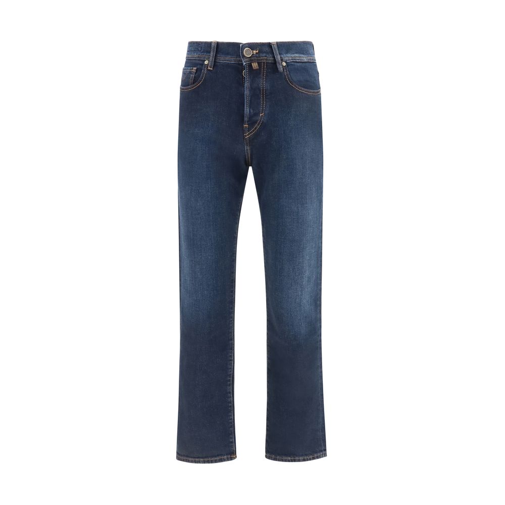 Jeans by Jacob Cohen for men in stretch denim cotton blue & signature features an refined tailoring silhouette, showcasing a premium straight-leg & regular-fit with a and long cut for a refined tailoring look.