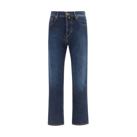 Jeans by Jacob Cohen for men in stretch denim cotton blue & signature features an refined tailoring silhouette, showcasing a premium straight-leg & regular-fit with a and long cut for a refined tailoring look.