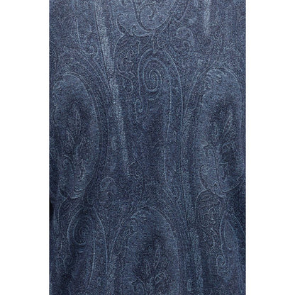 Sweater by Etro for men in cashmere silk & capra leather blue, patterned, paisley & signature features an tactile silhouette, showcasing a sophisticated turtle high-neck neckline and tactile for a refined finish.