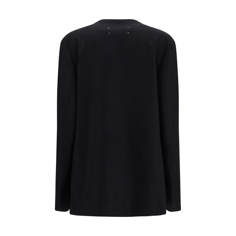 Windbreaker Jacket by Maison Margiela for women in virgin wool & rayon black & signature presents a resilient silhouette, artfully detailed with a sophisticated and functional windproof for a resilient finish.